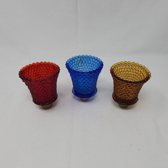 Vintage HOMCO Amber Gold Red Blue HOBNAIL Pattern Votive Peg Cup - Picture 1 of 11